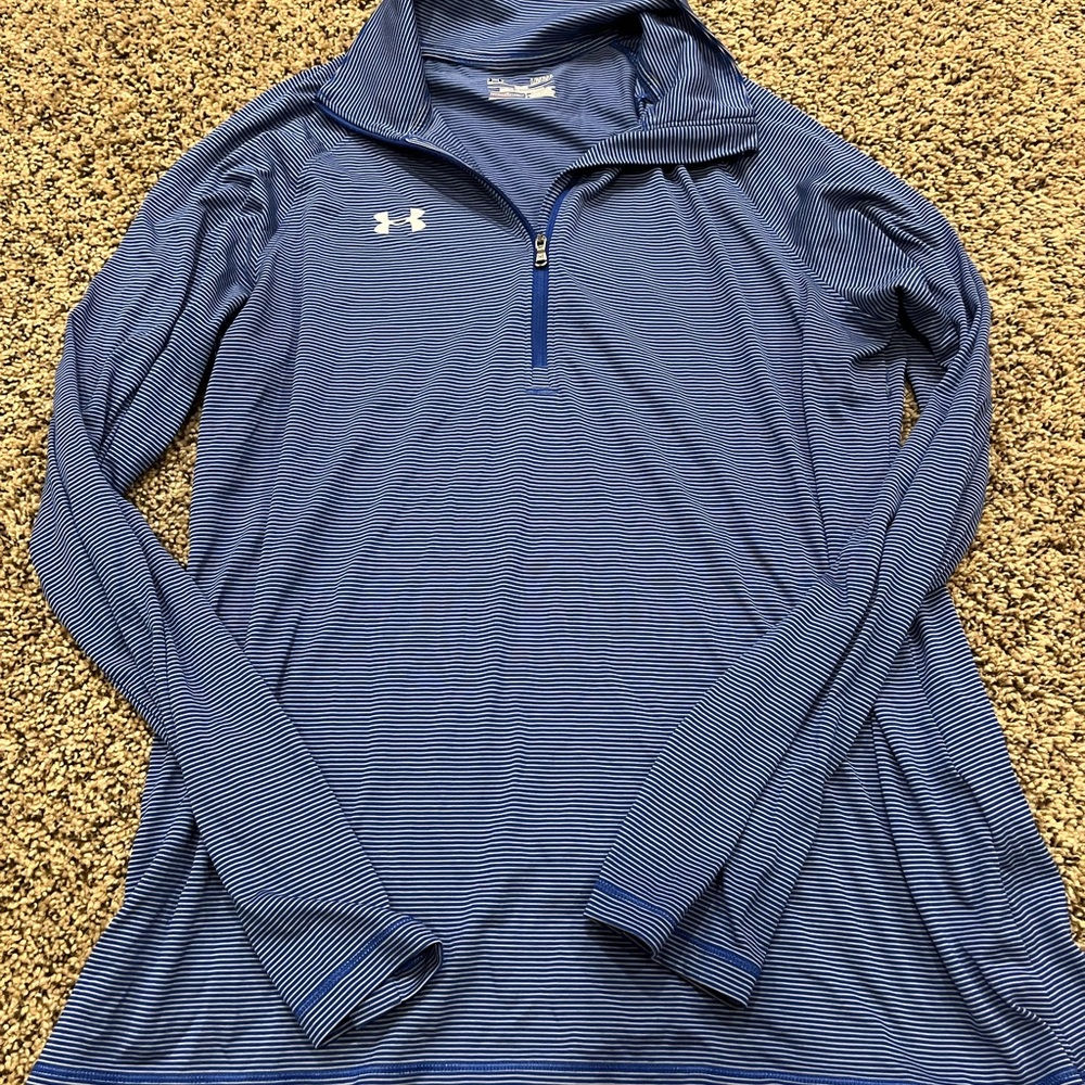 Blue and white striped 1/4 zip